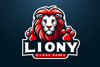 design outstanding lion red paw mascot logo with express delivery