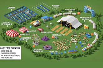 design a isometric 3d event map fantasy map map illustration game map city map