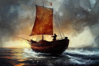 create a boat realistic digital oil painting illustration