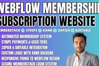 build webflow memberstack subcription website with xano airtable stripe zapier