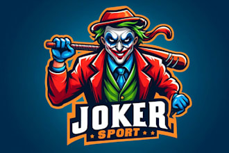 design super joker sport mascot logo with source file in 12 hours