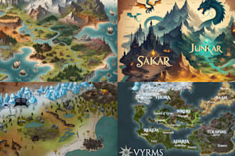 hand draw fantasy map illustration, dnd map, vector map landscape for games