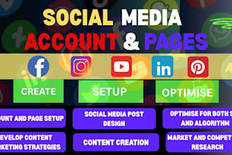 create social media accounts, setup business pages, design and optimize