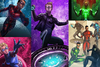 design superhero character concept art or illustrations