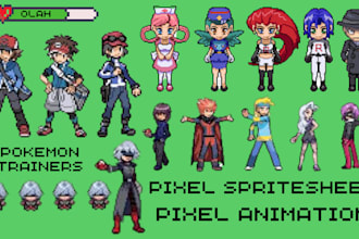 do pixel art spritesheet, animated characters pokemon fakemon doodle indie games