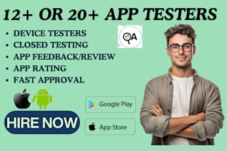 offer 12 app testers or 20 testers, mobile testing, closed app testing bubble io