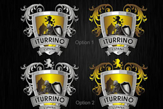 do unique luxury vintage, heraldic, family crest logo design