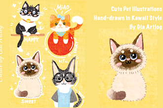 create cute custom pet illustrations in kawaii style