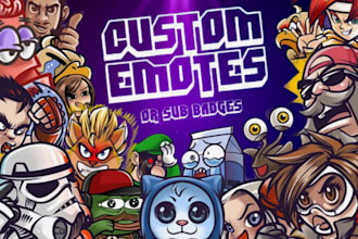 draw custom twitch emotes chibi sub badges, animated emotes for vtuber discord