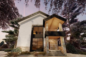 render 3d modern duplex villa,cottage,tiny house,cgi terrace,3dfacade,walkthroug