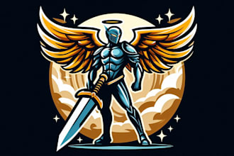 design eye catchy angelic sword mascot logo in express delivery