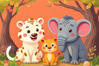 create clean colorful vector cartoon characters and animals