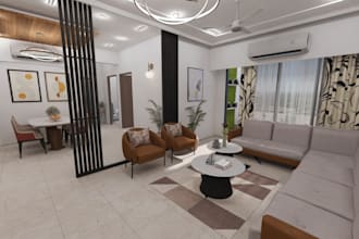 stylish 3d house interior,bedroom, living space, kitchen, walkthrough,cgi render