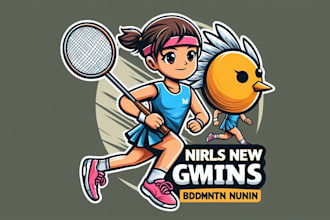 make an amazing girls badminton running mascot logo design in one day