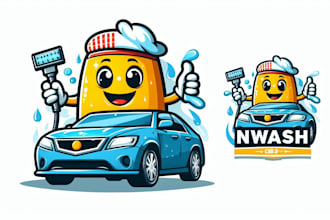 design eye catchy car wash mascot logo with express delivery