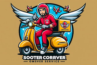 design scooter courier service mascot logo with free revisions and vector file