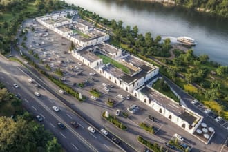redesign 3d landscape shopping mall, isometric plan,building exterior,cad render