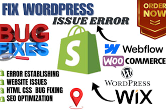 fix wordpress elementor wix webflow error shopify woocomerce issue seo bug fixes