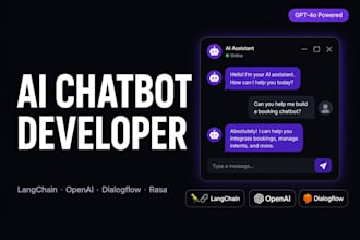 build custom ai saas chatbot app with langchain, openai or dialogflow chatbot