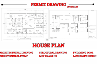 draw 2d floor plan, permit drawing, architectural stamp