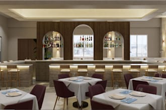 render 3d restaurant interior,kiosk design,rooftop bar,coffee retails shop model