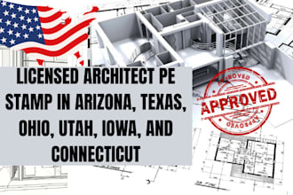 licensed architect pe stamp in arizona, texas, ohio, utah, iowa, and connecticut