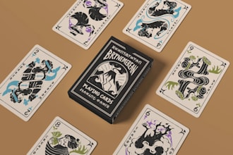 design card game, card game illustration, card box mockup, board game, and more