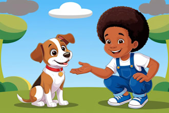 draw african american children story book illustration and KDP book cover