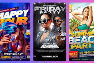 design party flyer, sport flyer, club flyer, dj, pool, birthday flyer, posters