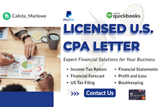 audit review financial statements, profit and loss, US CPA letters, bookkeeping