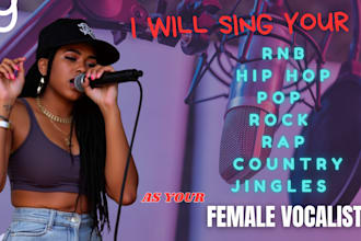 sing your rnb, hip hop, pop, rock rap, country, jingles as your female vocalist