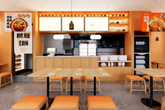 sketchup 3d qsrs, coffe shop rendering,pizza chains,catering house,3d restaurant