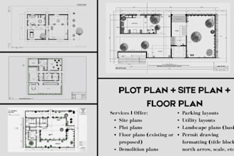 draw site plan, plot plan, floor plan for city permit in autocad