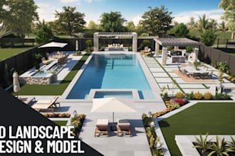 2d floor plan 3d landscape design siteplan concept backyard architecture render