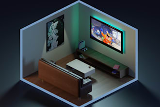 create a stylized 3d isometric room in blender
