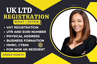 register UK ltd company registration or cic, vat registration, utr, hmrc, ct600