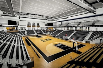 build 3d lacrosse and hockey arenas with courts, restrooms, and training zones