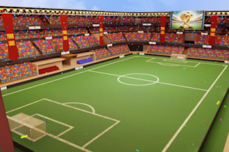 design 3d football field, soccer stadium arena, golf simulator, cgi game ready
