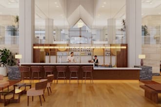 renew 3d interior render, restaurant, bar house, ice cream shop design,cgi hotel