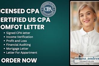 audit financial US CPA comfort letter signed mortgage letter income verification