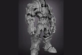 create 3d armor model, 3d weapon, 3d mask, 3d knight, shield for 3d printing