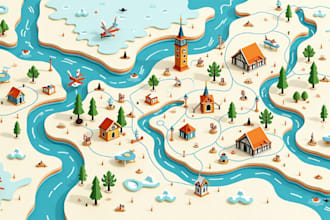 illustrate map, map design, 2d vector map, svg, travel guide, google map