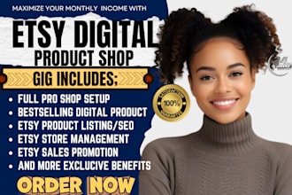 set up etsy digital product shop design etsy digital product listing and SEO