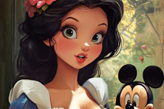 draw portrait in disney cartoon illustration for gift