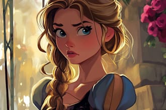 draw portrait in disney cartoon illustration for gift