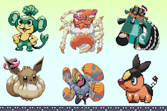 create custom pokemon  or fakemon pixel art, sprite, and game assets animation