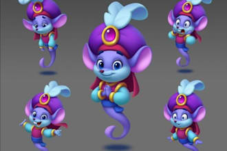 create 2d cartoon characters, cartoon drawings, animal character, book covers