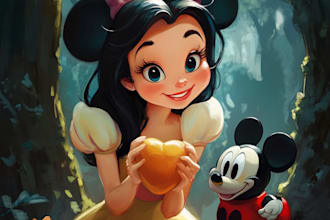 draw portrait in disney cartoon illustration