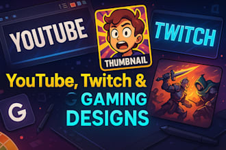 design youtube banner, cartoon thumbnail, twitch banner, gaming banners and logo
