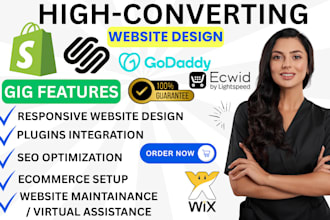 design and redesign shopify squarespace wix godaddy webflow seo website design